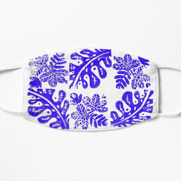motif végétal feuilles bleues Masque sans plis