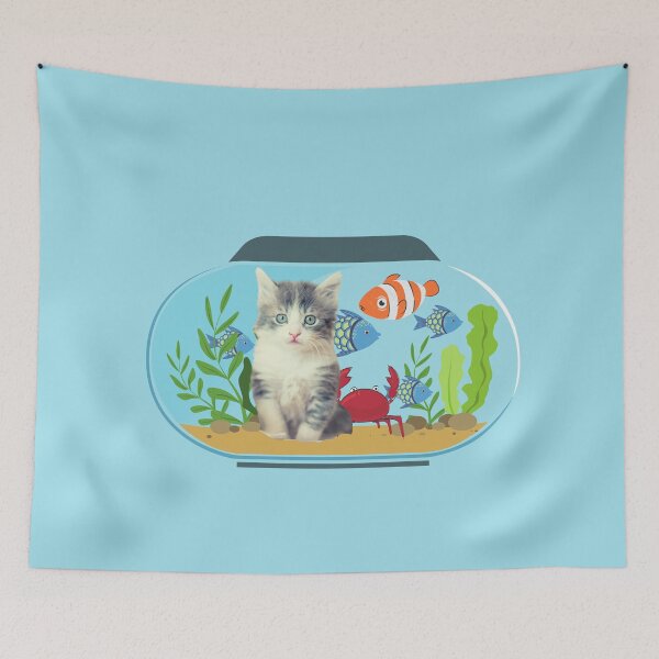 Item preview, Surprised Grey Tabby Kitten Lost in Aquarium designed and sold by Schka.