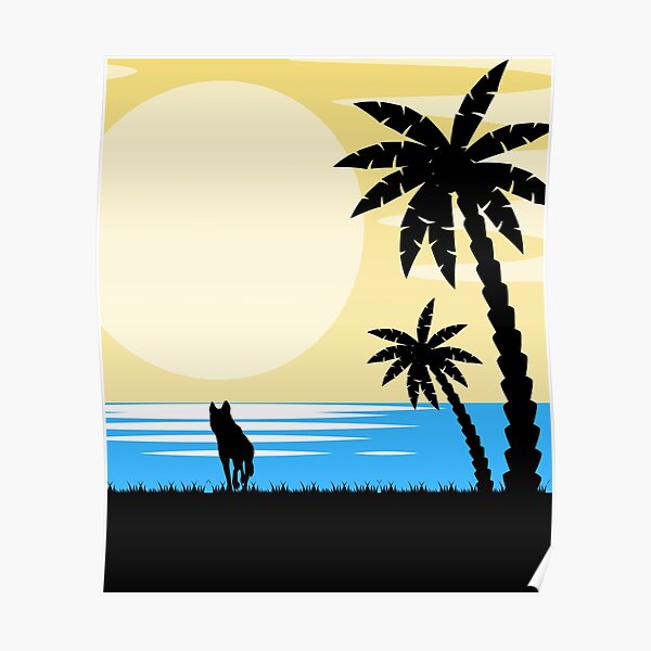 German Shepherd Beach Sunset Poster