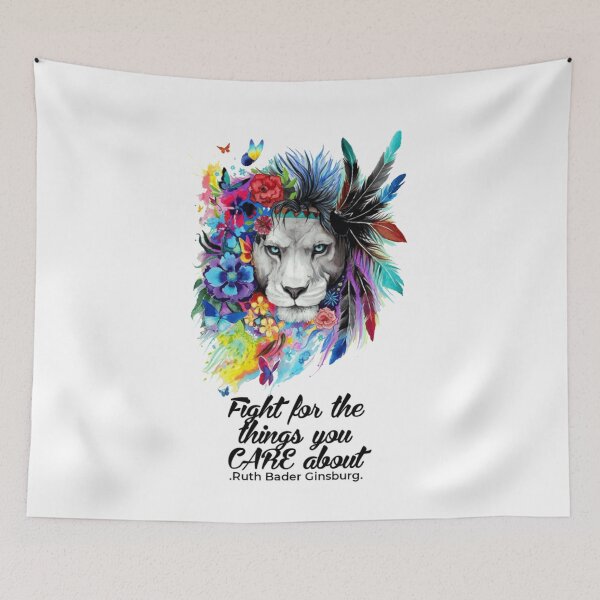 Item preview, Colorful Lion Head | Fight for the Things You Care About Ruth Bader Quote | Notorious RBG designed and sold by SchlossInspire.