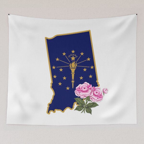 Item preview, State of Indiana Flag with State Flower Peony designed and sold by Gsallicat.