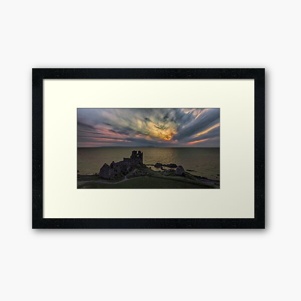 Sunset blast over Dunure Castle Framed Art Print