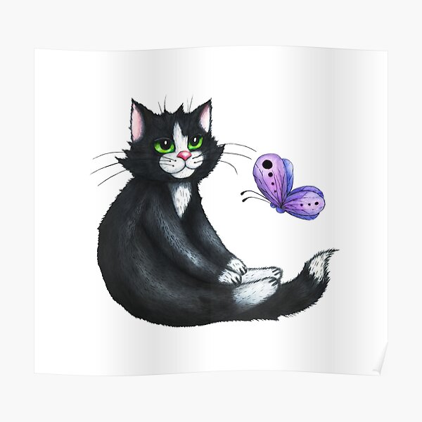 Posters Sur Le Theme Chat Blanc Sur Fond Noir Redbubble