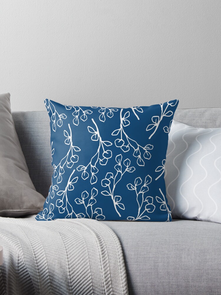 Thumbnail 1 of 4, Pillow, Navy Floral lace pattern designed and sold by Fatamimosh.