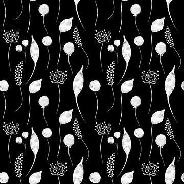 Artwork thumbnail, watercolour watercolor aesthetic - plants pattern black by Fatamimosh