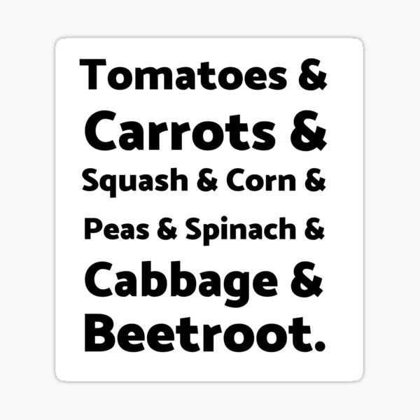 List of Vegetables Sticker