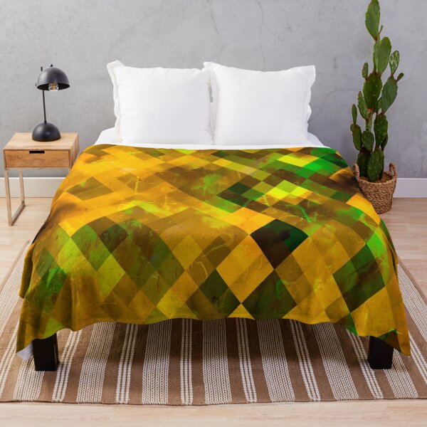 Item preview, geometric square pixel pattern abstract background in brown green yellow designed and sold by Mrvell.
