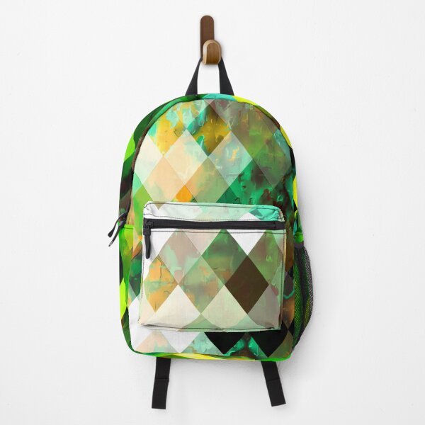 Item preview, geometric square pixel pattern abstract background in green yellow brown designed and sold by Mrvell.