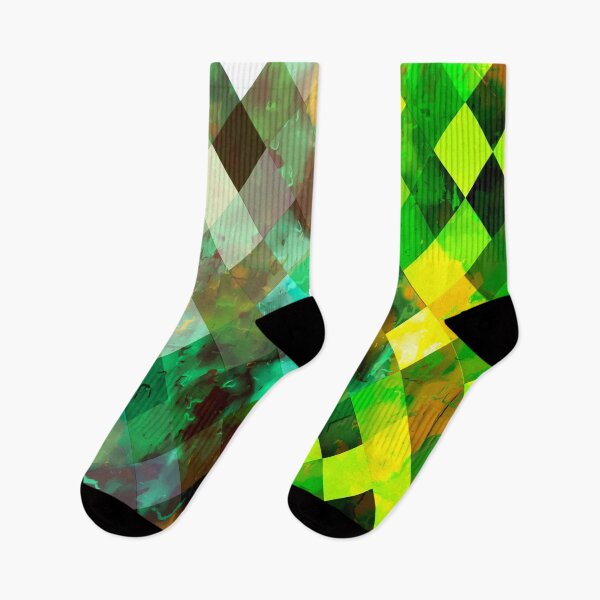 Item preview, geometric square pixel pattern abstract background in green yellow brown designed and sold by Mrvell.