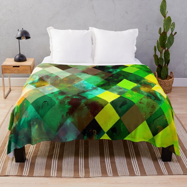 Item preview, geometric square pixel pattern abstract background in green yellow brown designed and sold by Mrvell.