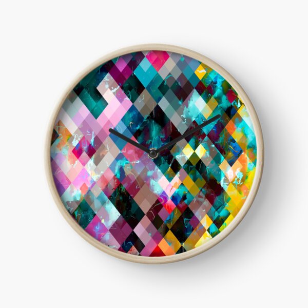 Item preview, geometric square pixel pattern abstract background in blue pink orange purple designed and sold by Mrvell.