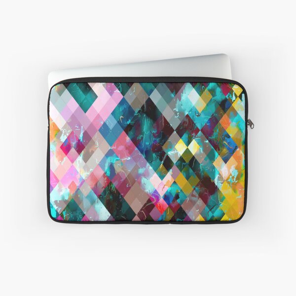 Item preview, geometric square pixel pattern abstract background in blue pink orange purple designed and sold by Mrvell.