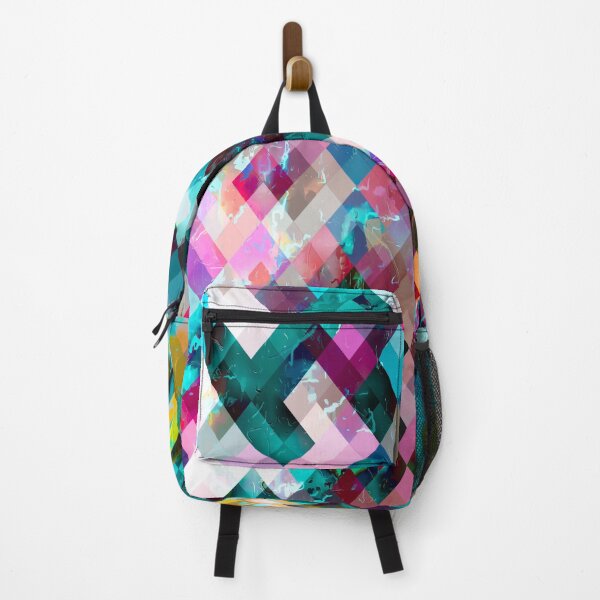 Item preview, geometric square pixel pattern abstract background in blue pink orange purple designed and sold by Mrvell.