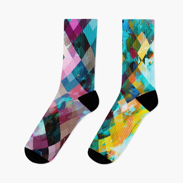 Item preview, geometric square pixel pattern abstract background in blue pink orange purple designed and sold by Mrvell.