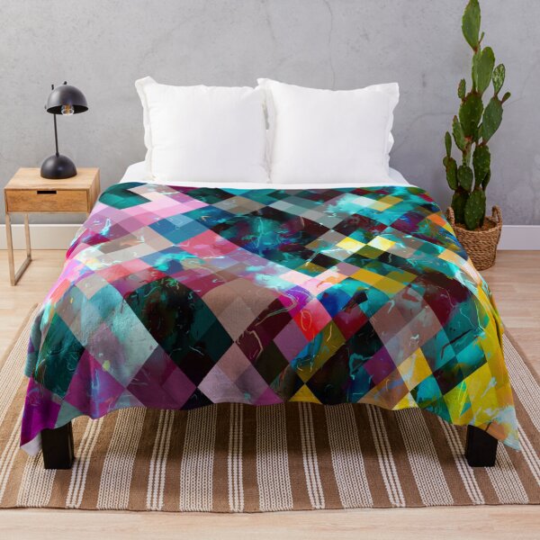 Item preview, geometric square pixel pattern abstract background in blue pink orange purple designed and sold by Mrvell.