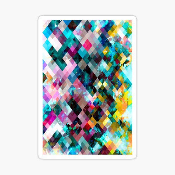 Item preview, geometric square pixel pattern abstract background in blue pink orange purple designed and sold by Mrvell.