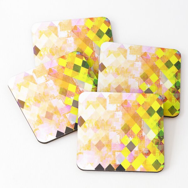 Item preview, geometric square pixel pattern abstract background in yellow green pink orange designed and sold by Mrvell.