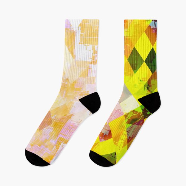 Item preview, geometric square pixel pattern abstract background in yellow green pink orange designed and sold by Mrvell.