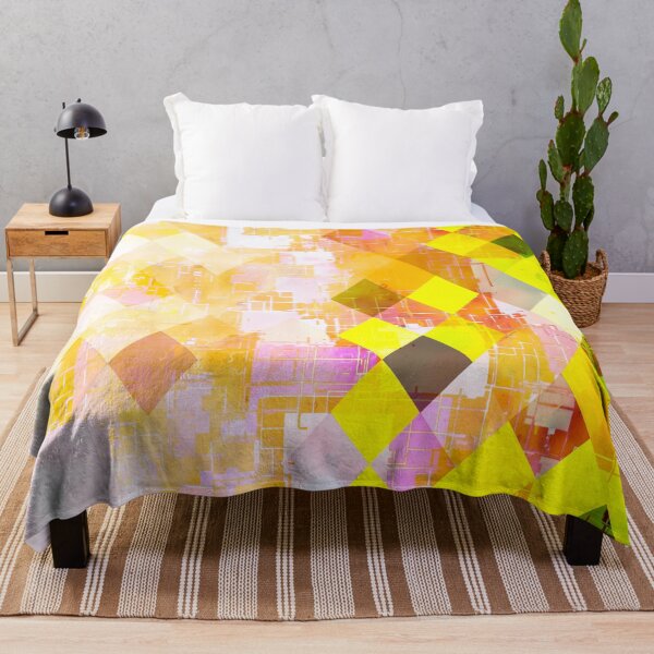 Item preview, geometric square pixel pattern abstract background in yellow green pink orange designed and sold by Mrvell.