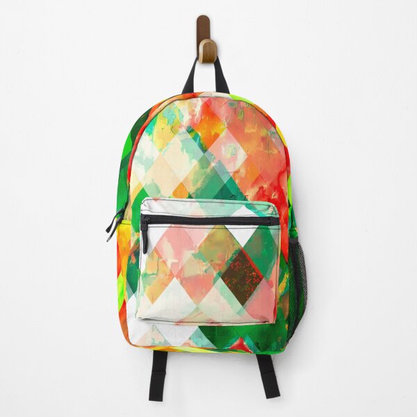 Item preview, geometric square pixel pattern abstract background in green red yellow designed and sold by Mrvell.