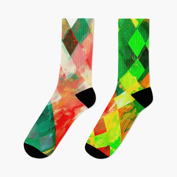 Item preview, geometric square pixel pattern abstract background in green red yellow designed and sold by Mrvell.