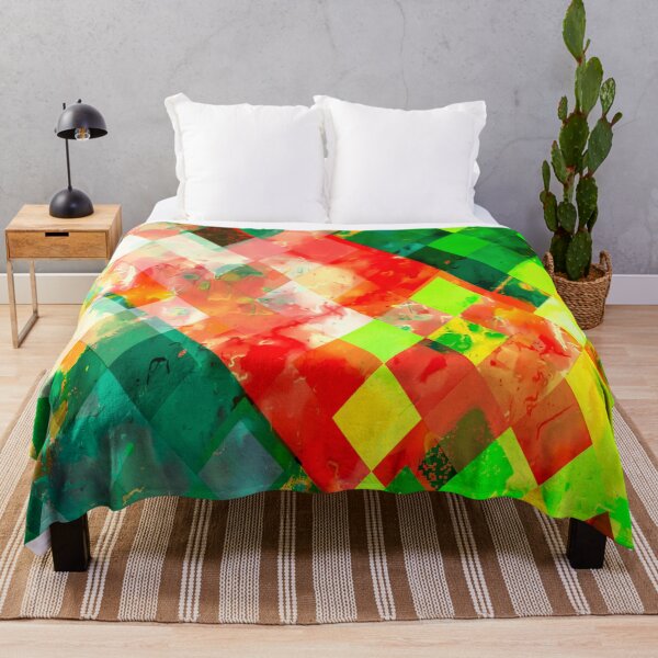 Item preview, geometric square pixel pattern abstract background in green red yellow designed and sold by Mrvell.