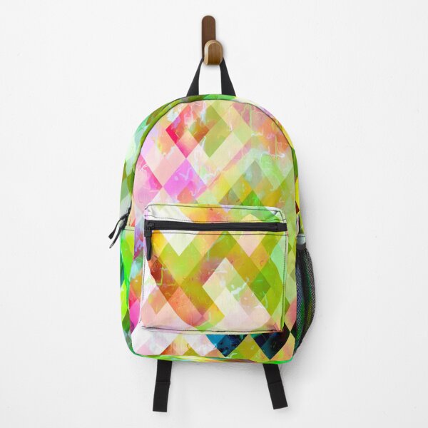 Item preview, geometric square pixel pattern abstract background in green pink yellow blue designed and sold by Mrvell.