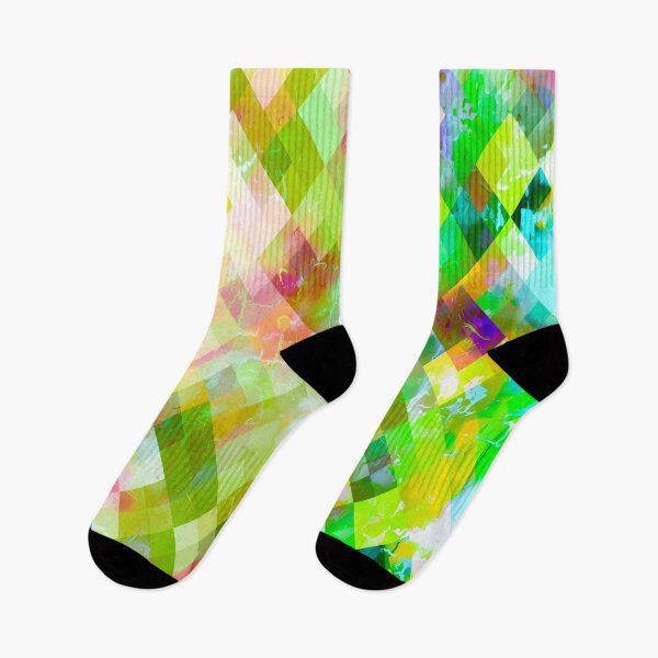 Item preview, geometric square pixel pattern abstract background in green pink yellow blue designed and sold by Mrvell.