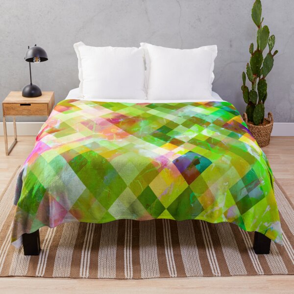 Item preview, geometric square pixel pattern abstract background in green pink yellow blue designed and sold by Mrvell.