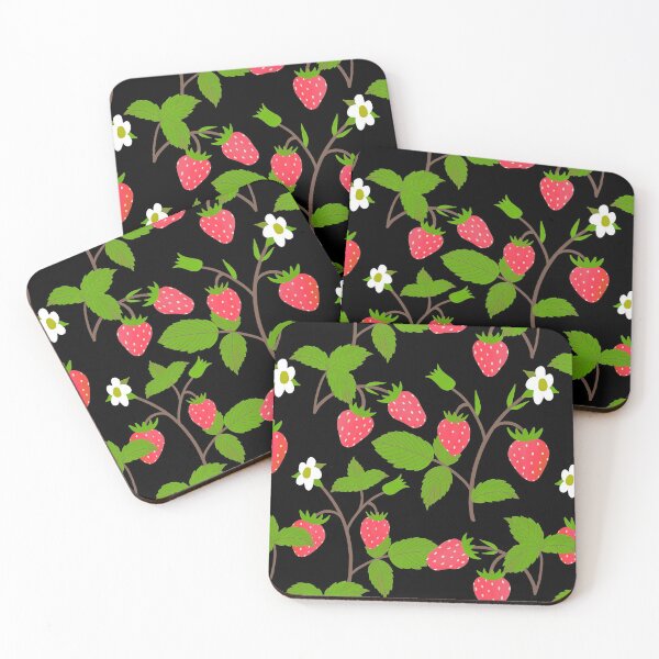 Item preview, Strawberry Repeat Pattern on Black designed and sold by suwarnaadi.