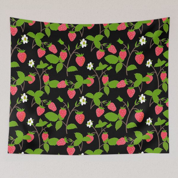 Item preview, Strawberry Repeat Pattern on Black designed and sold by suwarnaadi.