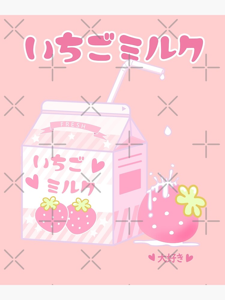 Japanese Aesthetics Kawaii Strawberry Milk Shake Poster By Sunnyhou Redbubble 