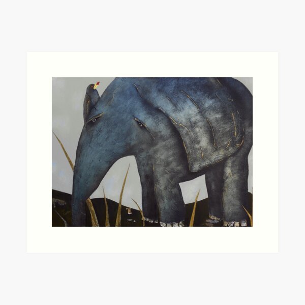 Bird on Baby Elephant Art Print