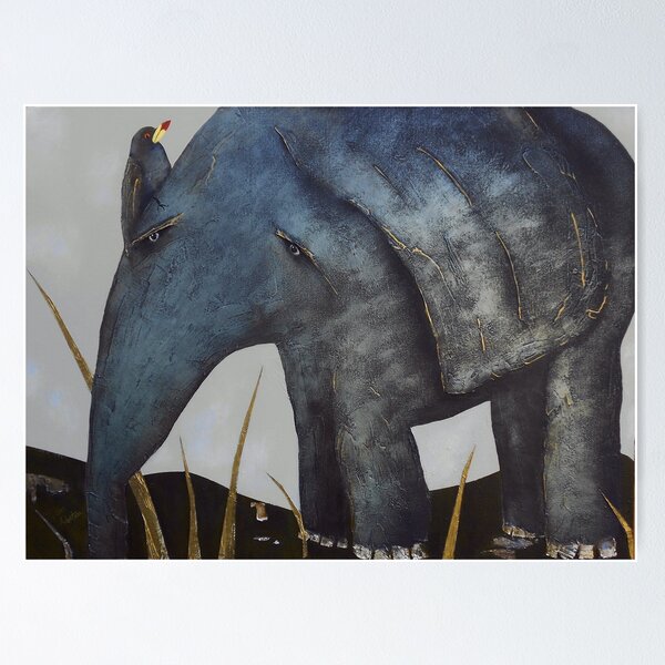 Bird on Baby Elephant Poster