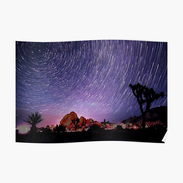 Amazing Galaxy Star Trails Spin Over Joshua Tree Poster