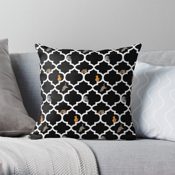 Cats On A Lattice - Black Throw Pillow