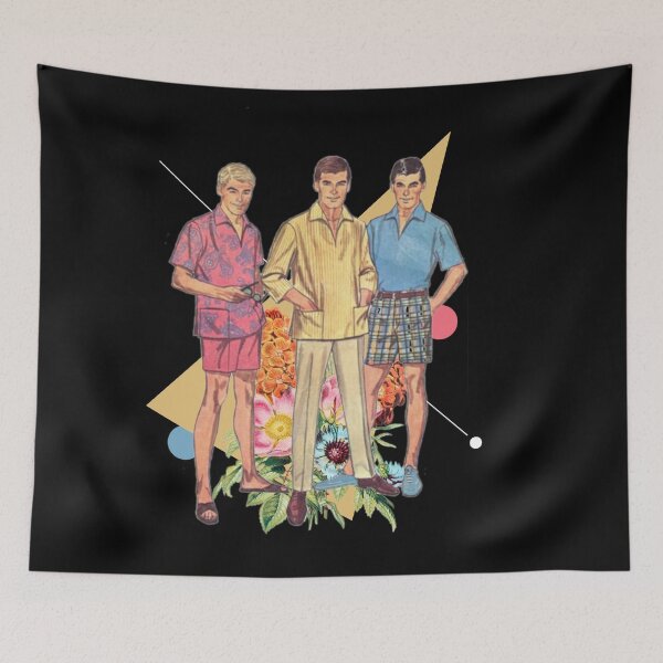 Item preview, Three Fifties Male Models with Flowers and Pink Blue Circles Collage designed and sold by KALEIDOSCOPE UK.