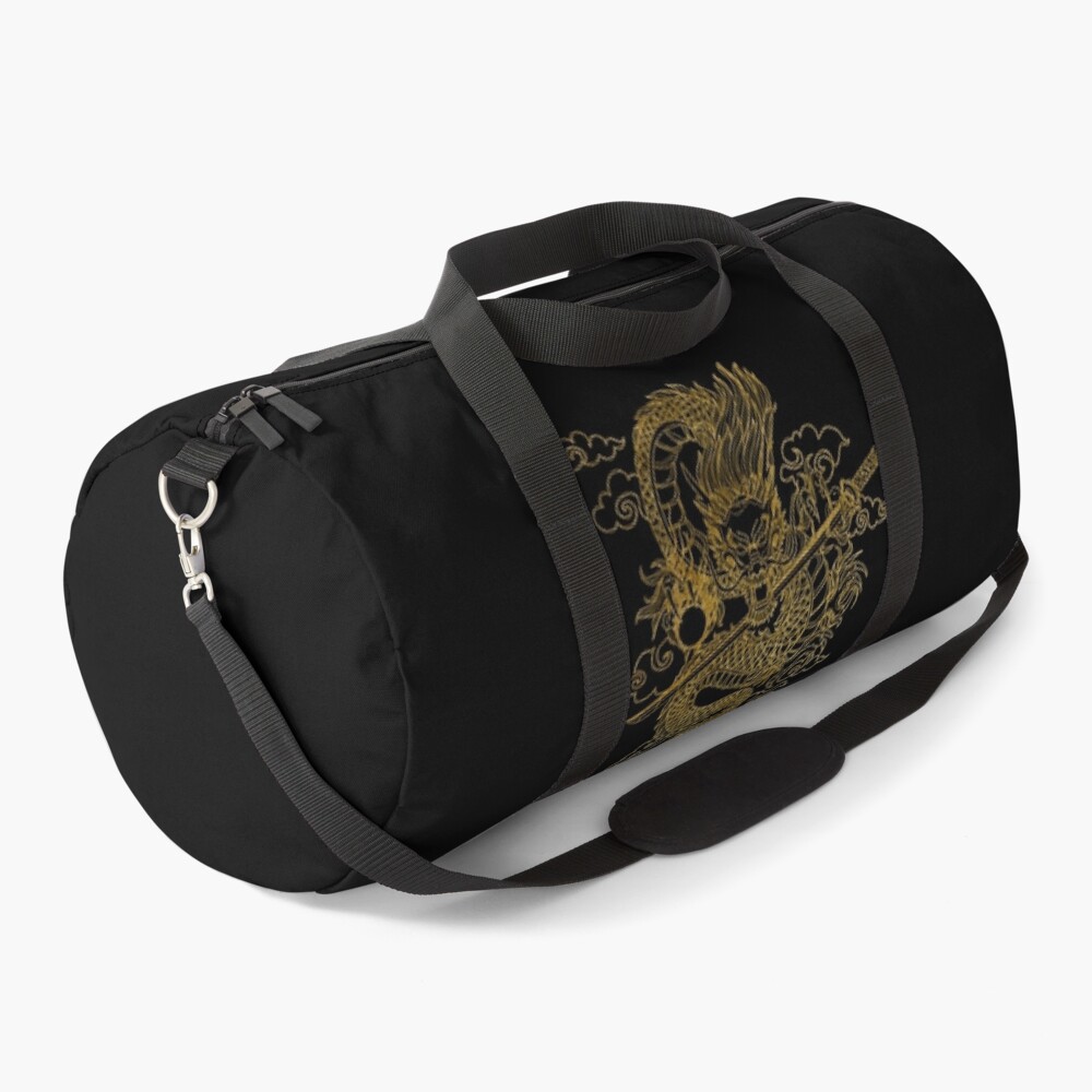 Gold Chinese Dragon with Black Background Duffle Bag