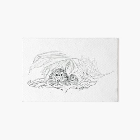 Animals security hedgehogs together under a leaf Art Board Print