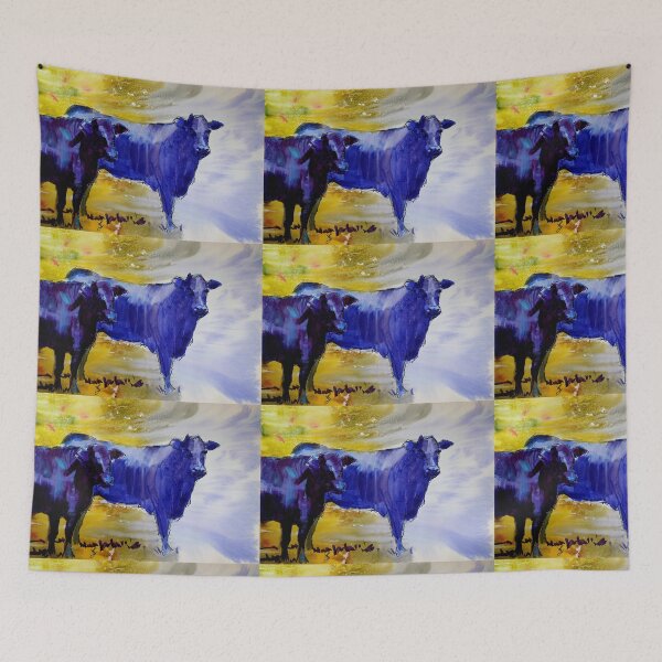 Item preview, Black cows in dramatic light and abstract landscape watercolor painting   designed and sold by MikeJory.