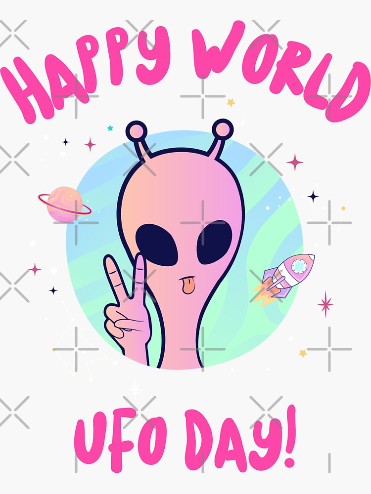 "Happy Alien World UFO Day Sci Fi" Sticker by RainnzStickerz Redbubble