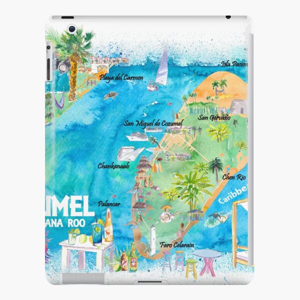 Cozumel Quintana Roo Mexico Illustrated Travel Map with Roads and  Highlights