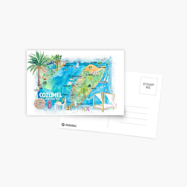 Item preview, Cozumel Quintana Roo Mexico Illustrated Travel Map with Roads and Highlights designed and sold by artshop77.