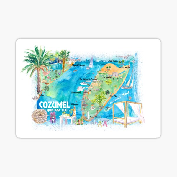 Item preview, Cozumel Quintana Roo Mexico Illustrated Travel Map with Roads and Highlights designed and sold by artshop77.