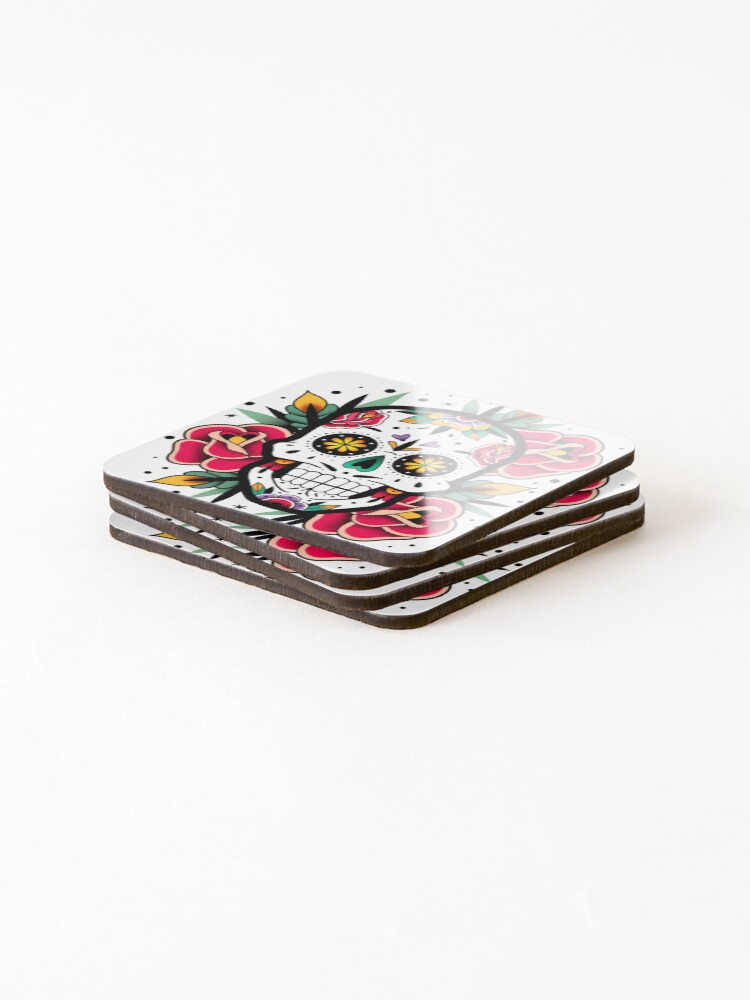 Thumbnail 4 of 5, Coasters (Set of 4), Sugar Skull With Roses Art Collection designed and sold by Rittichai.