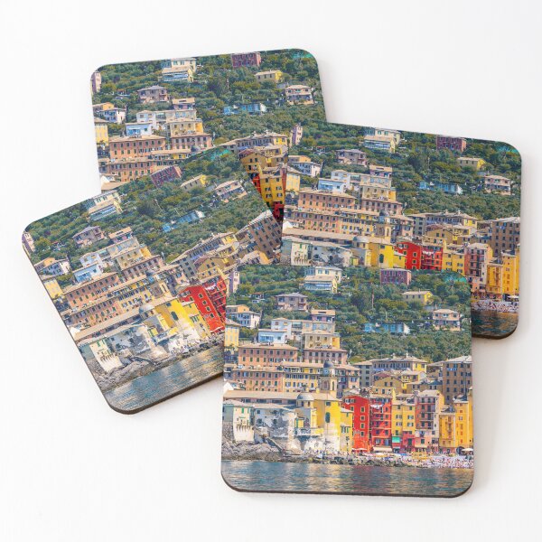 Item preview, view of the picturesque and colorful village of Camogli in Liguria on the Italian Riviera with its palaces painted orange and bright yellow designed and sold by fineartitalia.