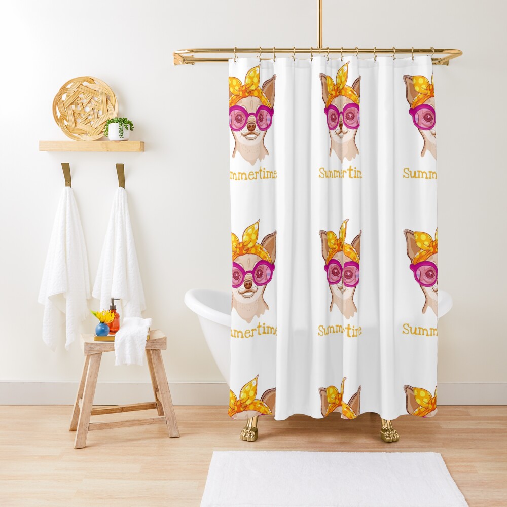 Chihuahua dog in fashion headband and glasses Shower Curtain