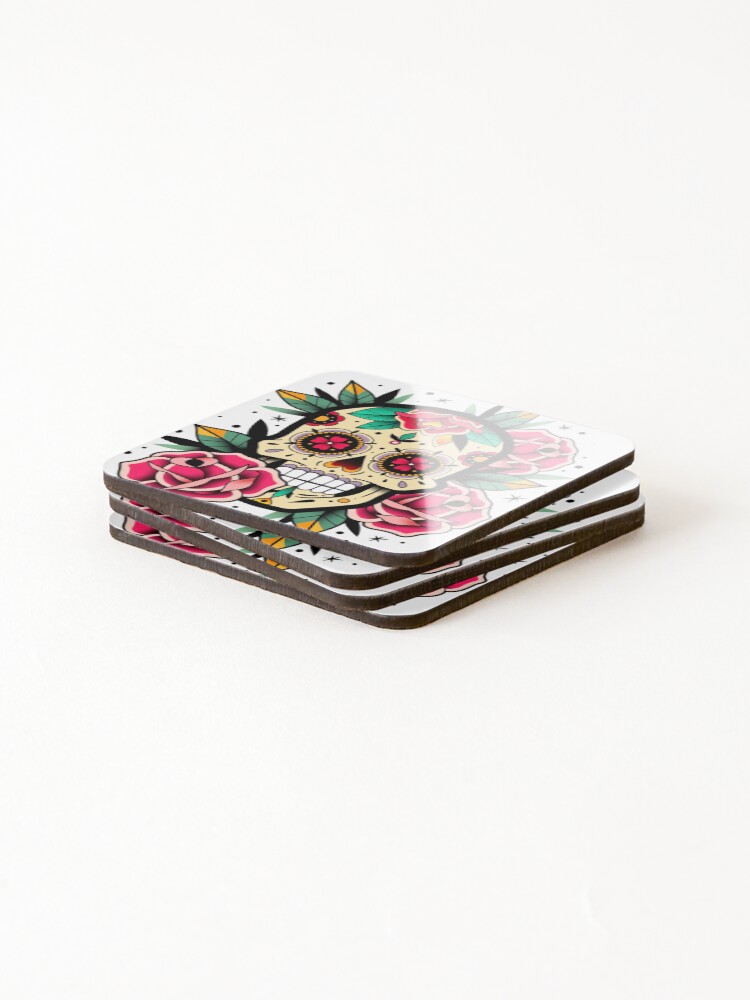 Thumbnail 4 of 5, Coasters (Set of 4), Sugar Skull With Roses Art Collection designed and sold by Rittichai.