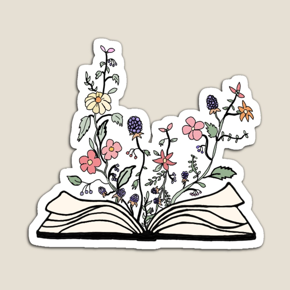 flowers growing from book  Sticker for Sale by andilynnf