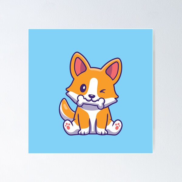 Item preview, Cute Corgi Dog Eating Bone Cartoon designed and sold by BigBoyFunky.